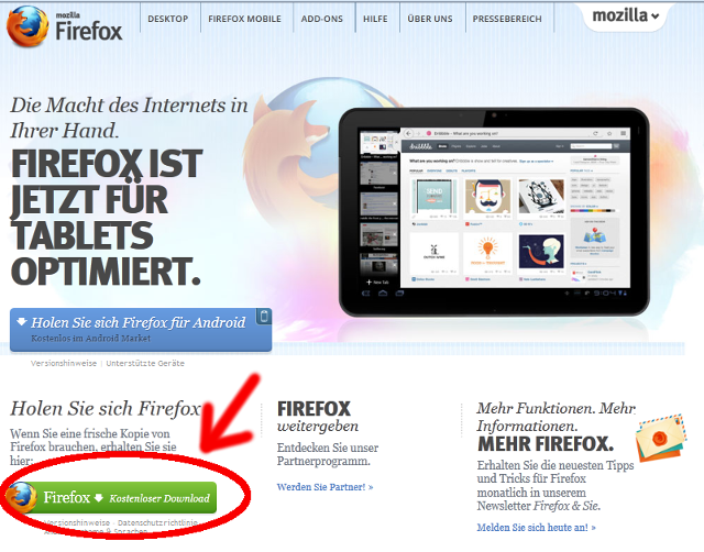 Firefox auf der offiziellen Internetseite herunterladen
